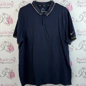 Nike dri fit t-shirt polo collared Men's Dark Blue Polo with Gold Accents